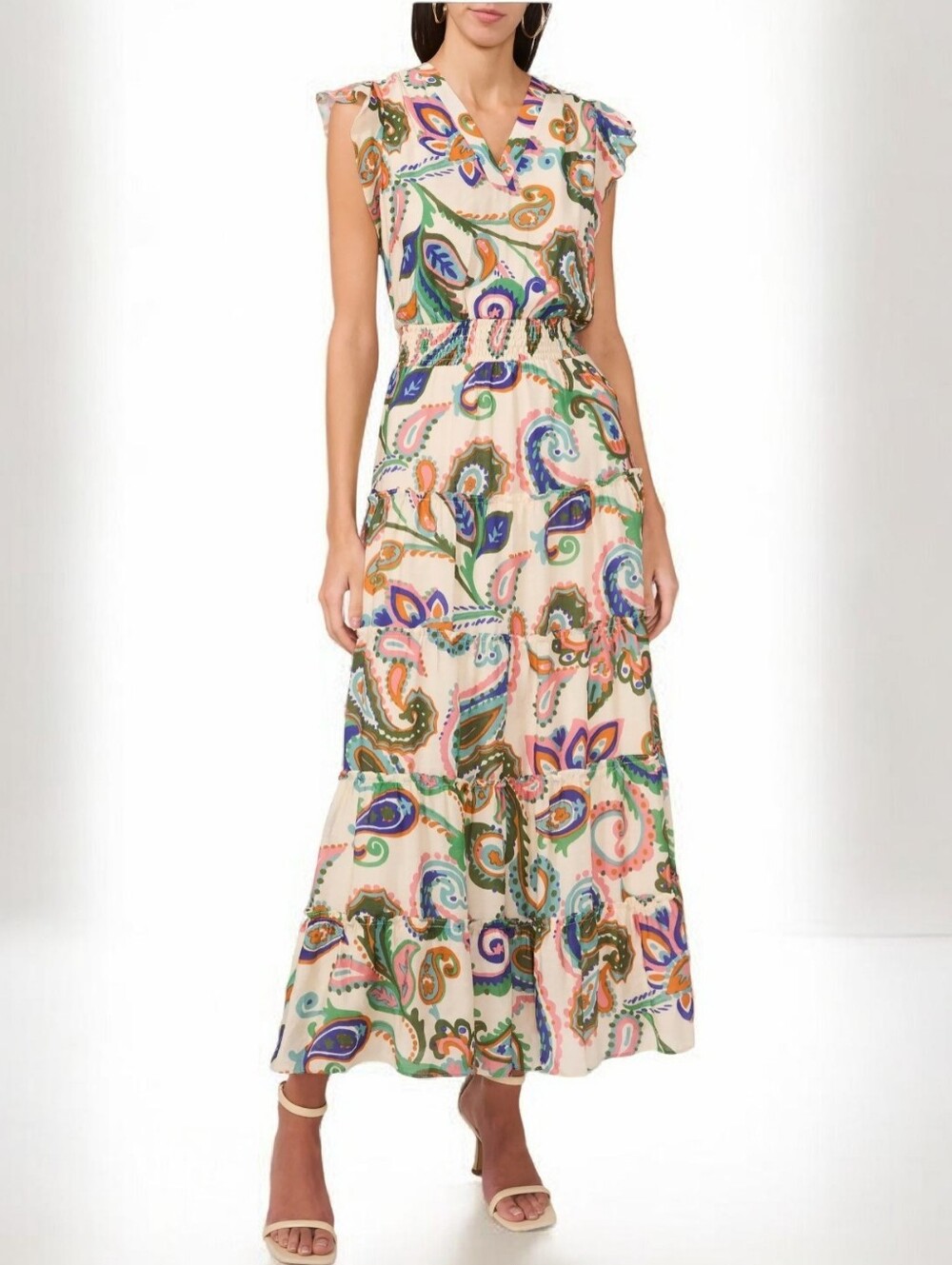 Cynthia Steffe Cream Paisley Maxi Dress with Multicolor Print